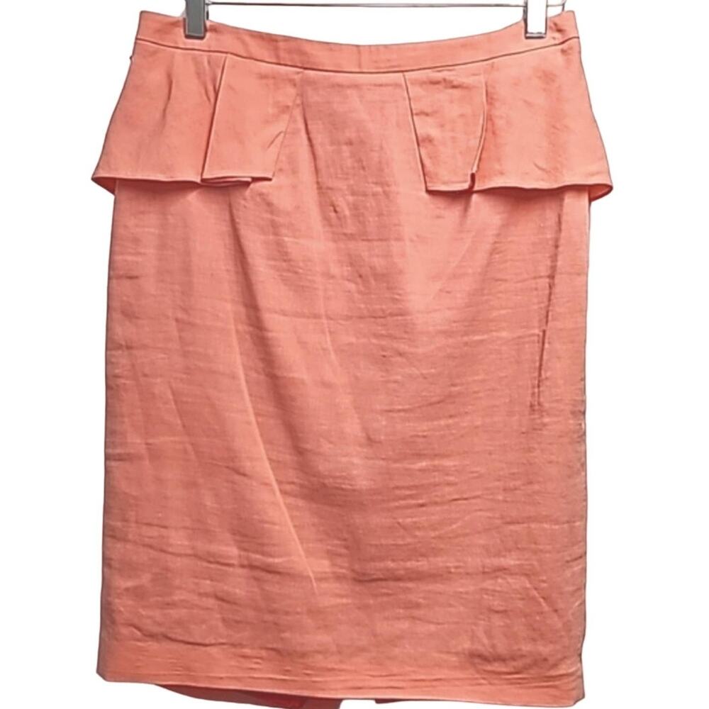 Elie Tahari Linen Viscose Blend Knee Length Skirt w/Ruffle Coral Women's Size 4